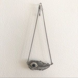 Rhinestone peacock feather charm necklace